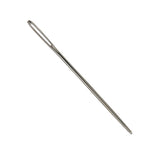 A single silver Zart tapestry needle shown diagonally against a white background. It has a long, narrow elongated eye at the upper end, a smooth straight shaft that tapers gradually toward the lower end, finishing in a rounded, slightly tapered semi-blunt point.
