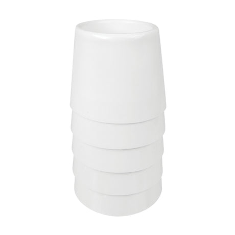 White plastic paint pot shown stacked with four identical pots, demonstrating a stackable design on a plain white background.