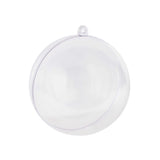 A single Zart Plastic Bauble shown closed, its clear plastic surface smooth and transparent with a faint centre seam line, topped with a small hanging loop. Photographed against a plain white background, the empty hollow sphere is ready to be filled and decorated.