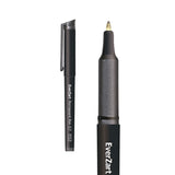 A black EverZart Permanent Pen 0.7 shown capped and uncapped on a white background. The pen has a matte black barrel with a pocket clip, textured grip section, and visible fine nib.