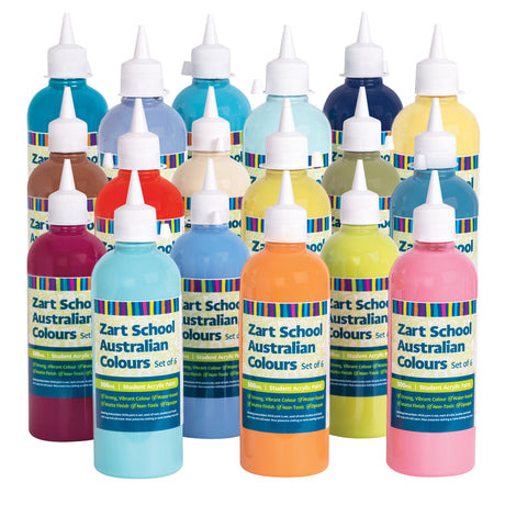 Zart School Australian Colours Acrylic Paint 500mL Pack of 18 - Zart