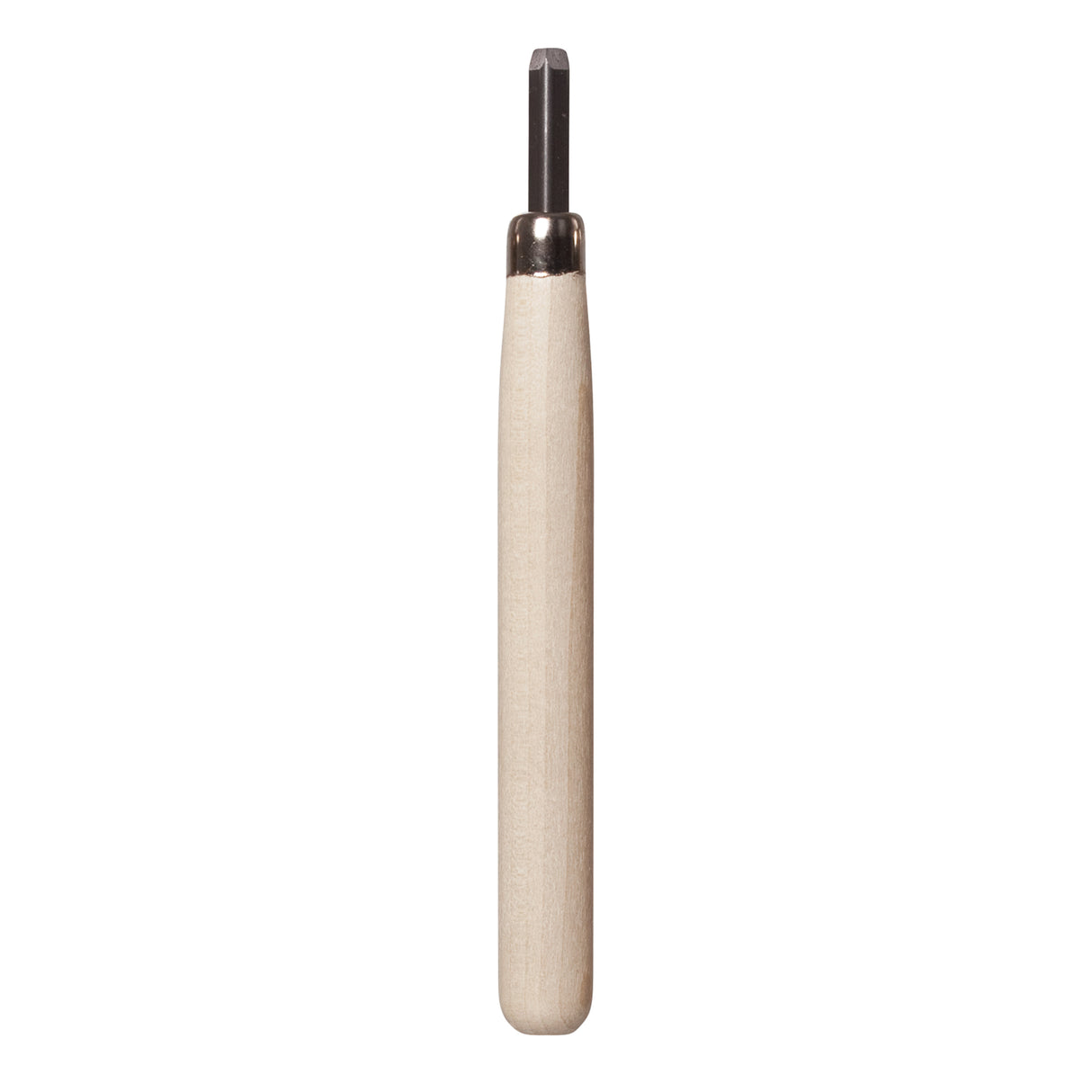 Single lino carving tool shown upright on white background. Features a smooth, rounded wooden handle and metal ferrule holding a V-shaped blade. Clean, minimal presentation highlights the tool’s form, materials and proportions, suitable for detailed carving, printmaking, and classroom use.