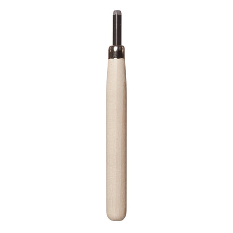 Single lino carving tool shown upright on white background. Features a smooth, rounded wooden handle and metal ferrule holding a V-shaped blade. Clean, minimal presentation highlights the tool’s form, materials and proportions, suitable for detailed carving, printmaking, and classroom use.