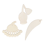 The plain wooden shapes from Zart Wooden Australian Gum Hangers, laser-cut in natural unpainted plywood: a fanned gum blossom, a double gum nut cluster, and a curved gum leaf, each with a pre-drilled hole at the stem ready for hanging and decorating.