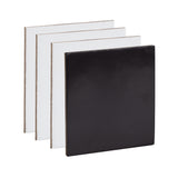 A stack of four Zart Canvas Square Magnetic Boards, showing three blank white canvas fronts with a visible woven texture, and one board flipped to reveal its smooth black magnetic back. Each board has a natural wood-toned edge, ready for painting or magnetic display.