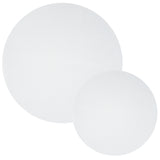 Two round Canvas Boards overlapping on a white background, showing the blank white primed surface in two sizes. The visible woven canvas texture covers each circular board evenly, with the smaller board positioned lower right against the larger board's edge.