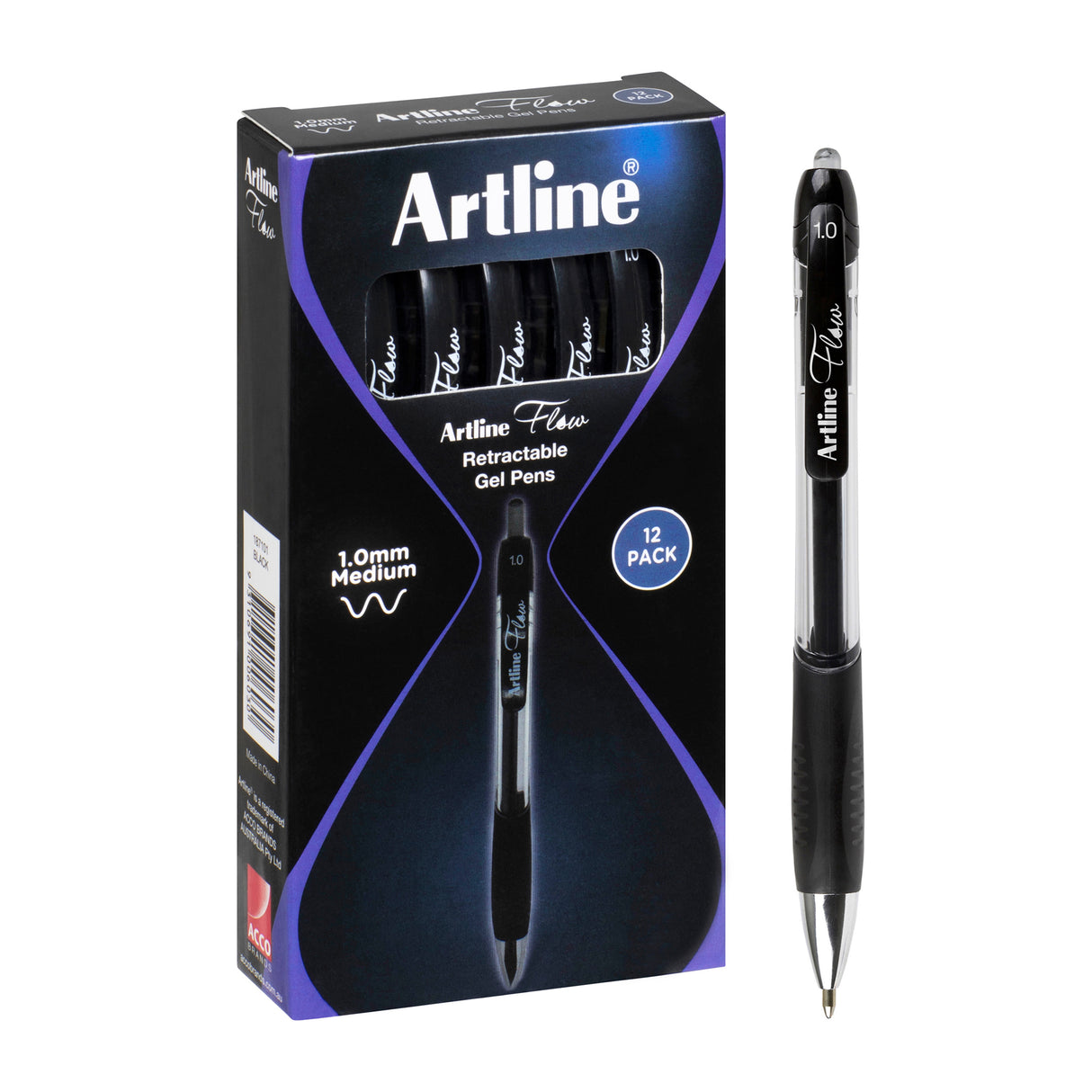 Artline Flow Retractable Ballpoint Pen Black Pack of 12 - Zart