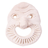 Hand-sculpted clay mask with expressive facial features, including raised brows, a prominent nose, and a large open mouth, demonstrating the material’s ability to hold detailed hand-formed shapes.