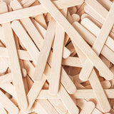 Close-up view of overlapping natural wooden craft sticks arranged in a layered pattern, highlighting the smooth finish, rounded edges and visible pale wood grain. The image shows consistent thickness and cleanly cut ends, emphasising the quality and texture of the timber.