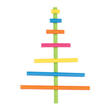 Colourful ECO Paper Straws arranged in a Christmas tree formation, with vibrant yellow, blue, orange, and pink straws threaded horizontally through a vertical green straw. The 8mm diameter straws display their sturdy construction and bright colours against a clean white background, demonstrating their decorative and functional versatility.