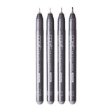 Four Copic Multiliner Cool Gray pens stood vertically side by side, displaying nib sizes 0.05, 0.1, 0.3, and 0.5. Each pen features a dark speckled grey barrel labelled "Copic Multiliner" and "Pigment Ink, Water & Copic Proof", with a light grey barrel end and fine metal nib tip.