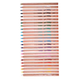 Single LYRA Super Ferby coloured pencils laid out horizontally in a vertical row, showing the full colour range. Each natural wood pencil displays printed branding and colour-coded tips on a white background.