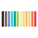 Twelve rectangular Zart Soft Pastels laid in a row against a white background, shown end-on. The colours from left to right are black, brown, blue, light blue, green, lime green, white, yellow, peach, cream, orange and pink, each with a smooth matte surface.