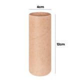 A single papier-mache tube is displayed vertically against a pale background with measurement annotations. Black text reads “4cm” across the opening diameter and “12cm” along the height, clearly showing the tube dimensions and cylindrical kraft cardboard construction.