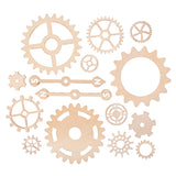 A selection of unfinished Zart Wooden Gears and Cogs Assorted pieces is neatly displayed on a pale background. The natural timber shapes include assorted gears, cogs and clock hands with detailed laser-cut edges, suitable for painting, collage, construction and STEAM-inspired classroom activities.