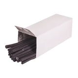 A white cardboard box resting on its side with one end open, revealing a bundle of natural willow charcoal sticks inside. The slim black sticks vary in thickness and length, their matte surfaces and uneven ends visible against the plain white packaging and background.