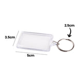 A single Zart Rectangle Key Ring Tag shown at an angle with dimension annotations. Dotted lines indicate the tag measures "3.5cm" in height and "5cm" in width. An arrow points to the silver split ring with the label "2.5cm" indicating the ring diameter.