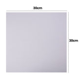 Square lino tile shown with dotted measurement guides and the text 30cm along the top and right edges. The tile surface appears smooth and evenly coloured in pale grey, indicating a 30cm by 30cm square format.