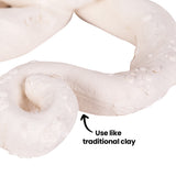 Close-up of a clay tentacle with visible texture and small cracks, with on-image text reading “Use like traditional clay”.