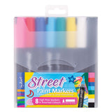 Zart Street Paint Markers 8-pack stored inside a frosted plastic case. The coloured marker caps are visible through the top of the case, and the front label displays product details.