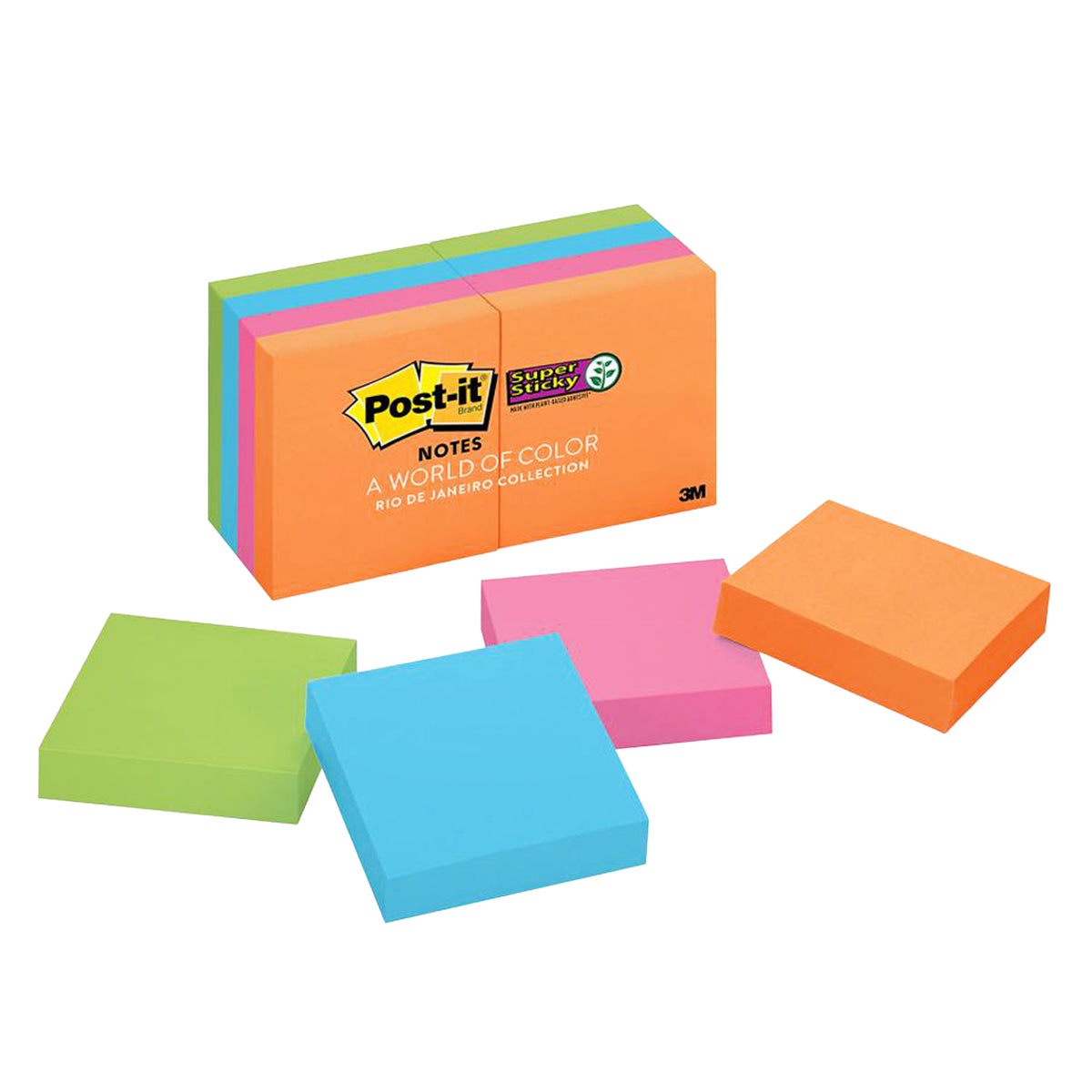 Post-it Notes Super Sticky Rio Asst Colours 48x48mm Pack of 8