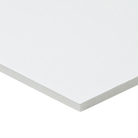 A single A3 sheet of Zart Foam Core Board White shown at an angle against a white background. The smooth white surface and one corner are visible, with the edge revealing the light grey foam core sandwiched between white outer layers.