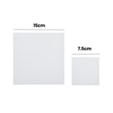 An annotated image comparing two sizes of blank Zart Canvas Square Magnetic Boards side by side, both with a textured white woven surface. Labelled "15cm" for the larger board and "7.5cm" for the smaller board, showing the size difference between the two options.