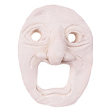 Finished clay mask with smoother, refined facial features and open eye and mouth areas, demonstrating the material’s versatility for shaping and smoothing.