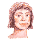 Portrait artwork made with Zart Skin Tone Slicks, depicting a face and shoulders using layered stippled strokes in warm browns, pinks and peach hues.