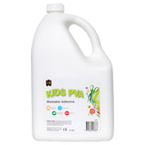 EC Kids PVA Washable Adhesive in a 5 litre white plastic jug with carry handle and screw-top lid. White label with lime green typography and colourful craft imagery. Labelled acid free, non-toxic, washable, and made in Australia. Suitable for ages 3+.