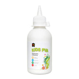 EC Kids PVA Washable Adhesive in a 250ml white squeeze bottle with precision nozzle tip and flip cap. White label with lime green typography and colourful craft imagery. Labelled acid free, non-toxic, washable, and made in Australia. Suitable for ages 3+. Sonnet 4.6