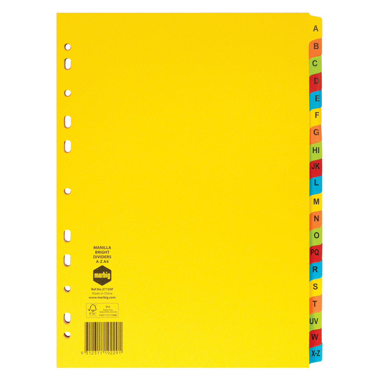 Marbig Manilla Bright Dividers A-Z Tab A4 - Zart