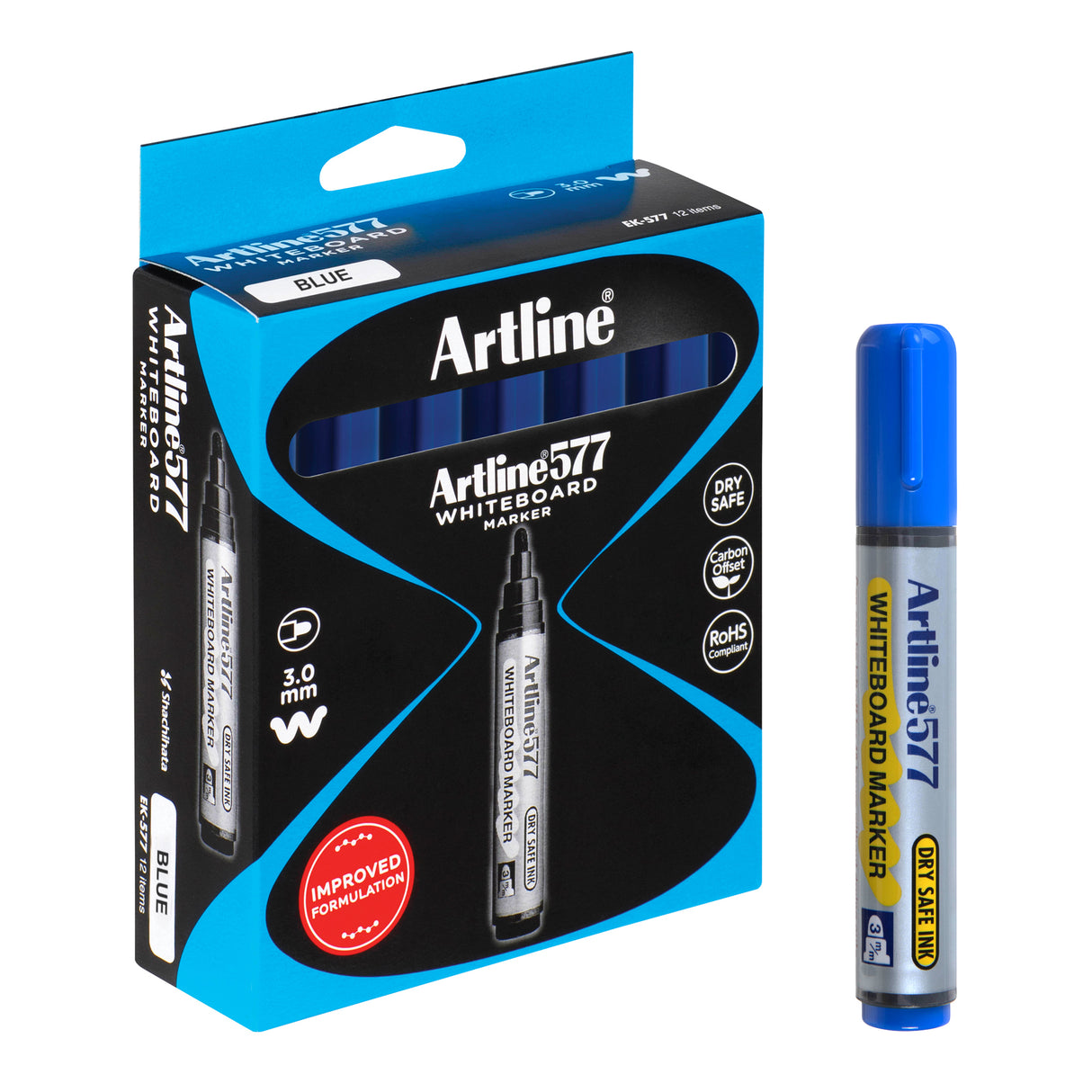 Artline 577 Whiteboard Markers Blue Pack of 12 - Zart