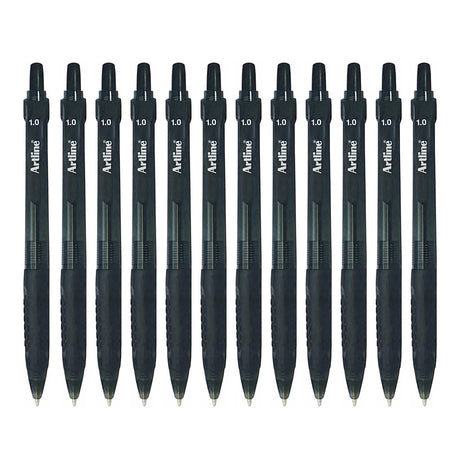 Artline Ikonic Retractable Grip Ballpoint Pen Black Pack of 12 - Zart