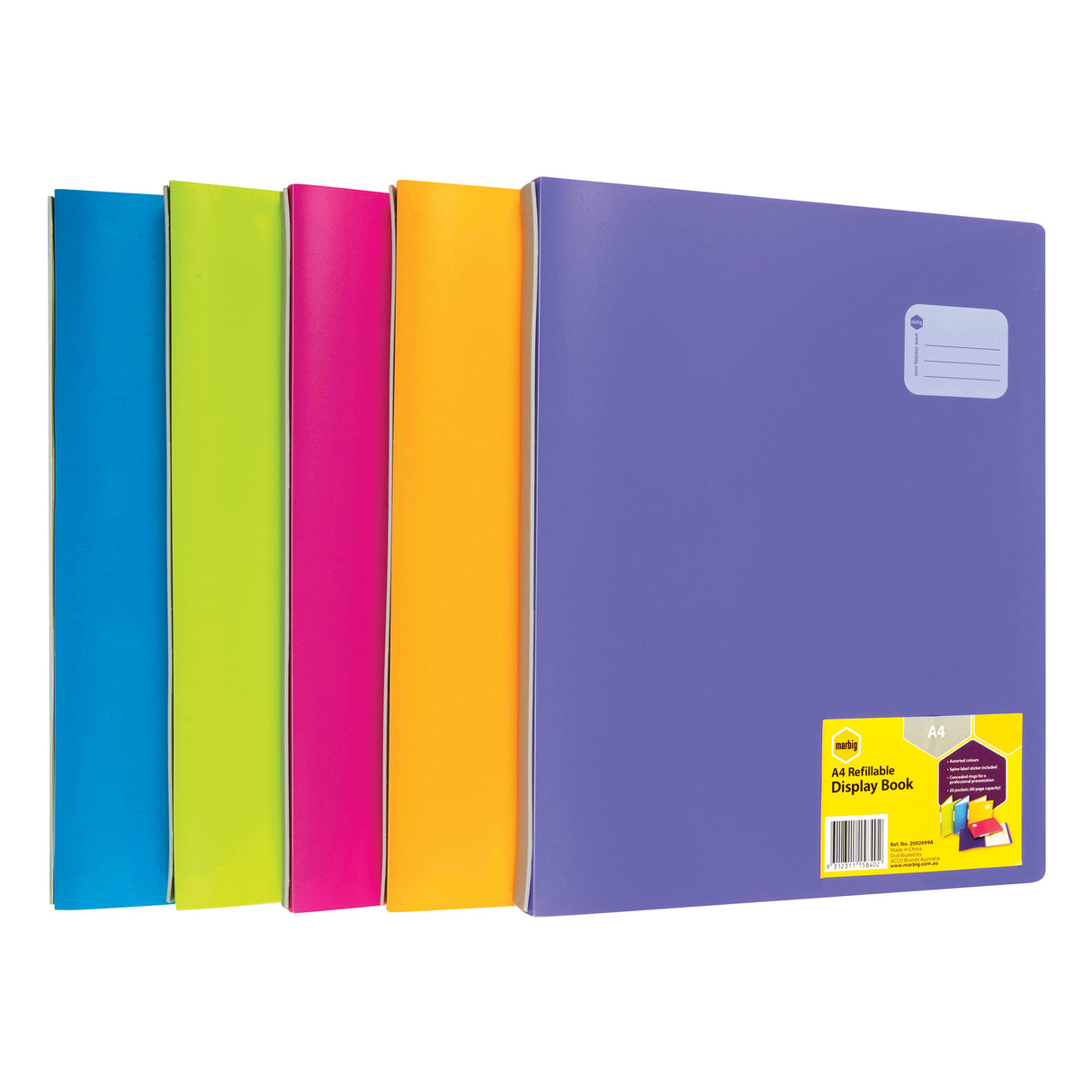 Marbig Refillable Display Books A4 20 Pocket Asst Colours Pack 12 - Zart