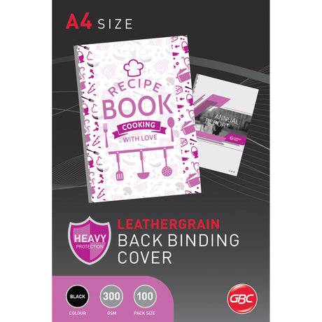 GBC Binding Covers Leathergrain Black 300gsm A4 Pack of 100 - Zart