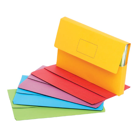 Document Wallets Foolscap Manilla Board Asst Colours Pack of 10 - Zart