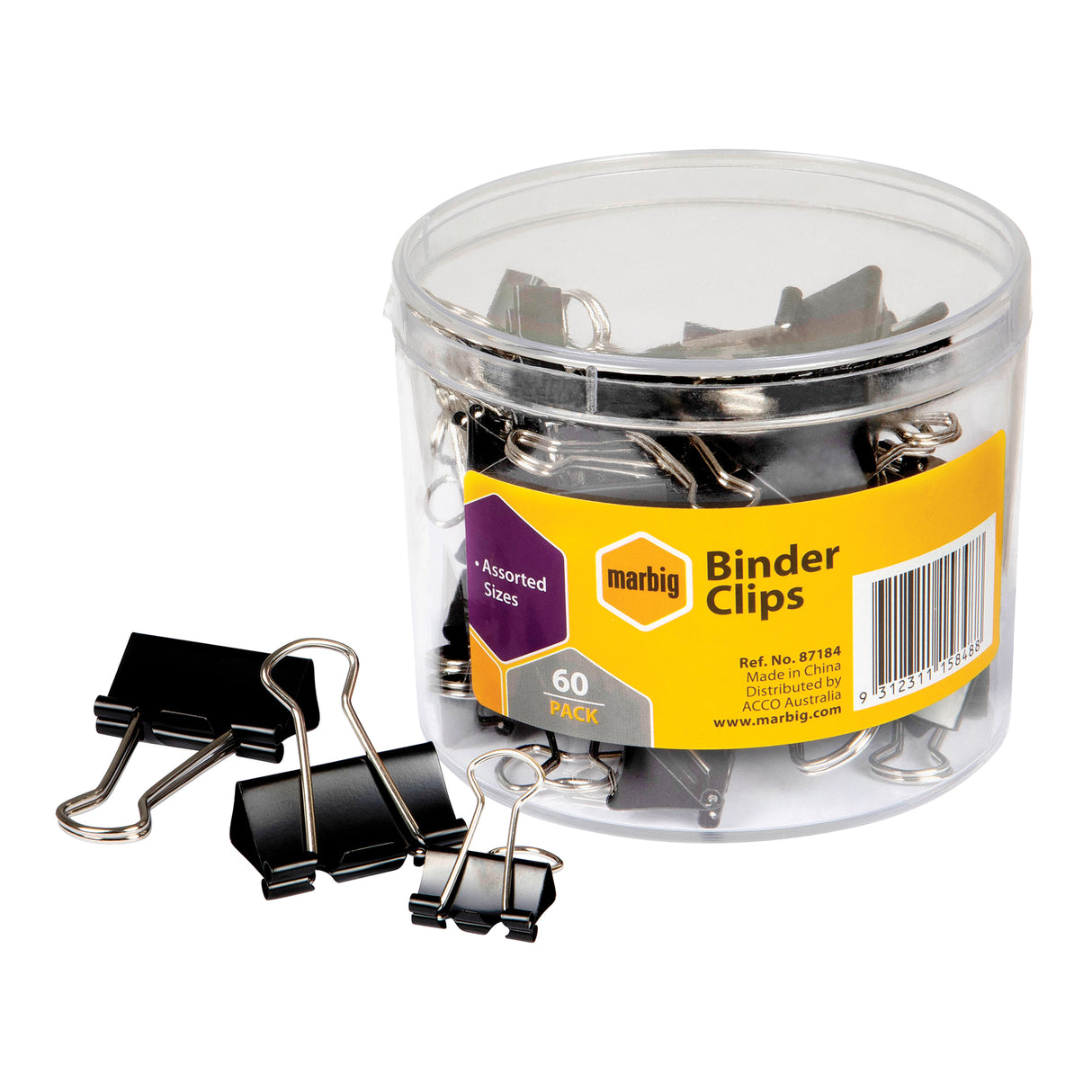 Marbig Fold Back Clips Assorted 19-32mm Tub of 60 - Zart