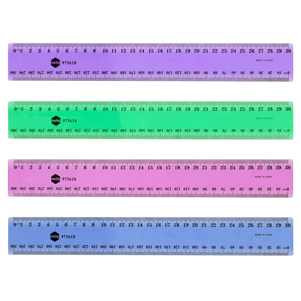 Marbig Plastic Ruler 30cm Metric Asst Fluroscent Colours - Zart