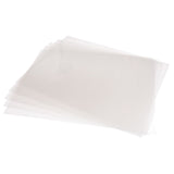 A fanned stack of transparent Zart Acetate Heavyweight Sheets on a white background, shown at an angle with edges spread out. The clear, thin sheets overlap to reveal their see-through quality and flat rectangular format.