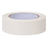 An extra-wide roll of white masking tape shown on a white background. The tape has a smooth, matte paper texture with a visible cardboard core, illustrating its increased width compared to other sizes.