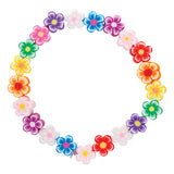 Zart Beads Flowers 100g, shown strung into a circular loop of five-petalled flower-shaped beads. Each bead features a two-tone petal colour in purple, pink, green, yellow, orange, red, blue, or white, with a contrasting coloured centre dot.