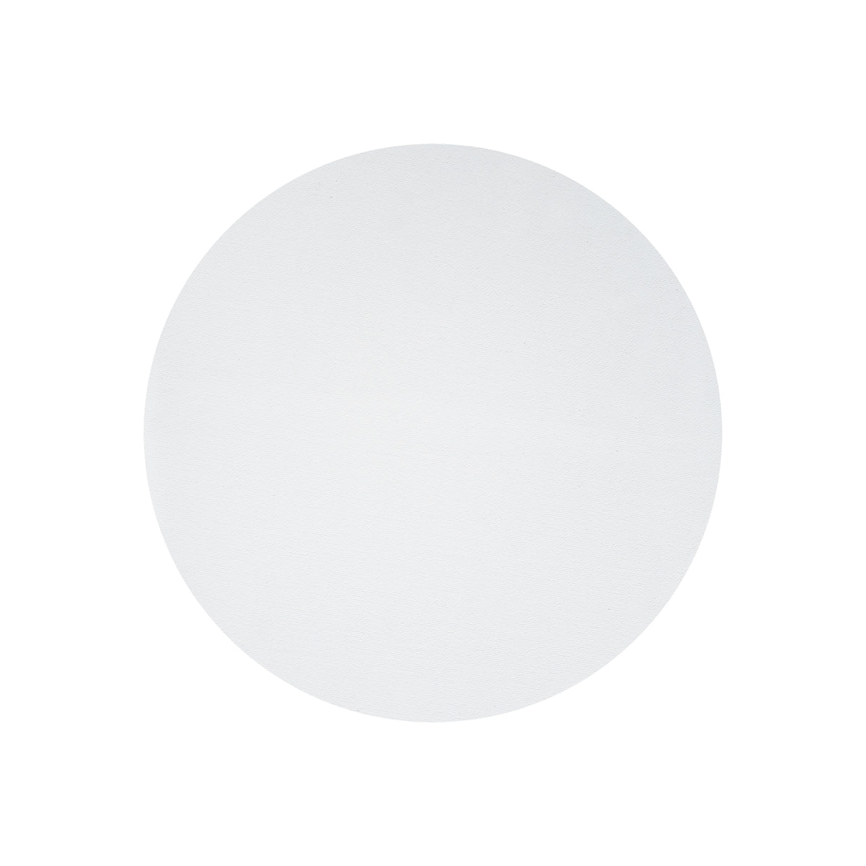 A blank round Canvas Board shown alone against a white background, displaying the smooth white primed surface with a visible fine woven texture running evenly across the entire circular face.