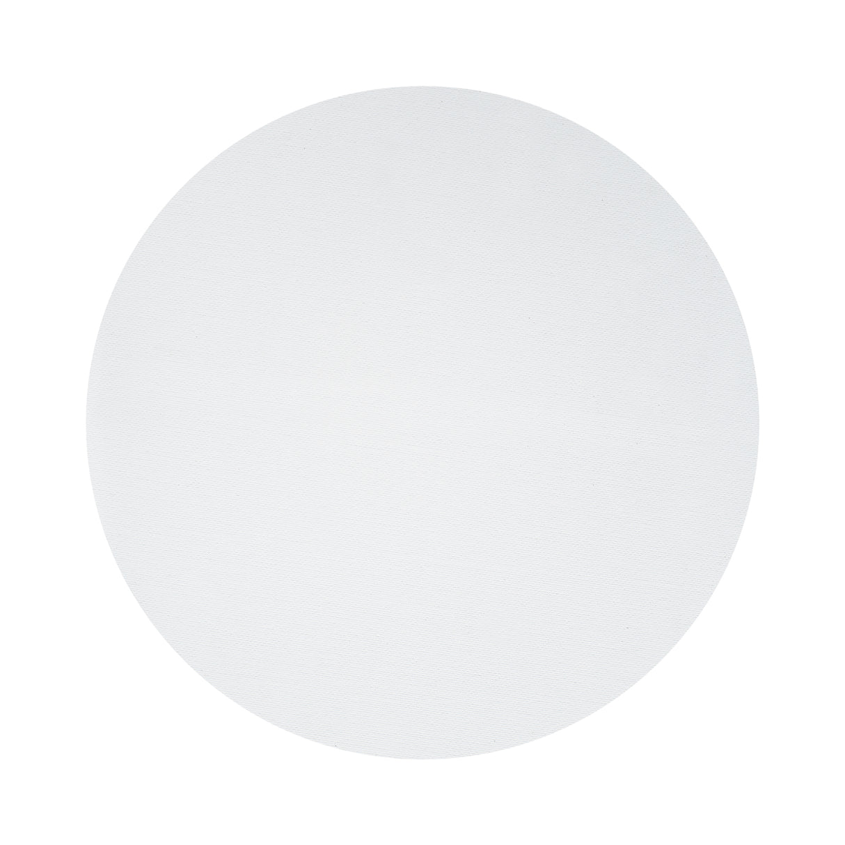 A blank round Canvas Board shown alone against a white background, displaying the smooth white primed surface with a visible fine woven texture running evenly across the entire circular face.