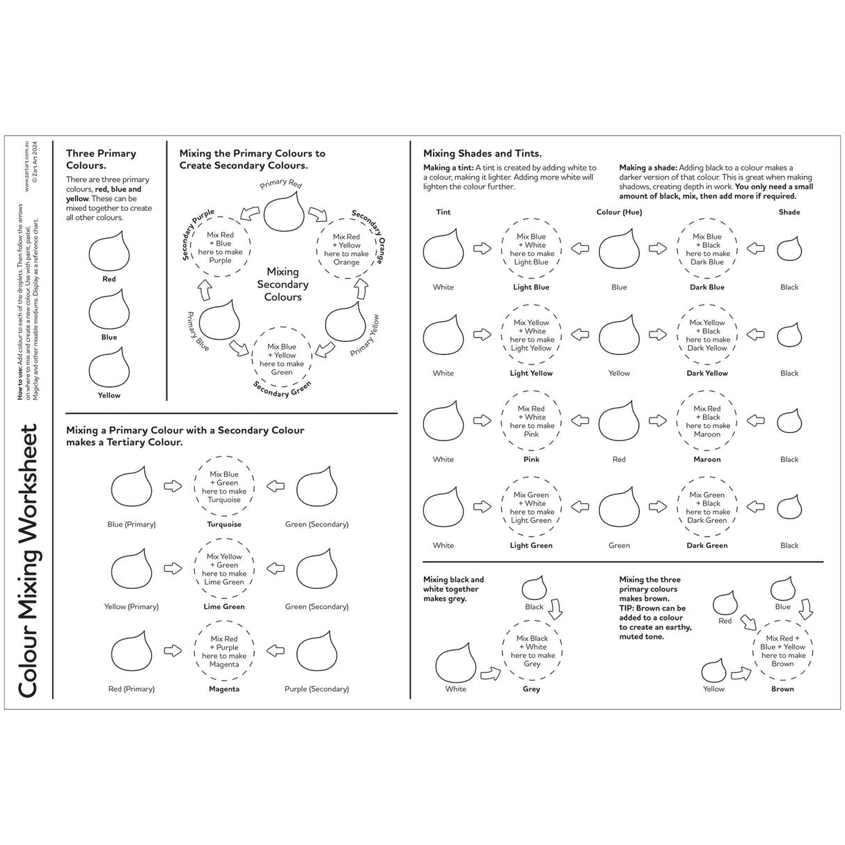 Colour Mixing Worksheet Pack of 10