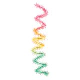 Rainbow-coloured tinsel stem displayed in an S-curve against white background, showing gradient transition from pink at top through coral, yellow, and lime to turquoise at bottom. The 30cm chenille craft wire features fluffy, sparkly fibres radiating from a flexible wire core, ideal for arts and crafts projects.