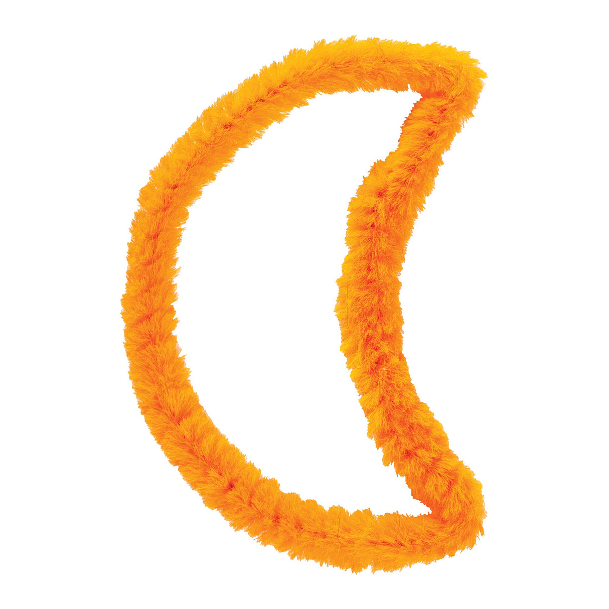 Single chenille stem in vibrant orange with subtle red flecks throughout, displaying a soft, fuzzy texture. The stem is curved in a loose S-shape against a white background, showcasing its flexible, bendable nature ideal for Halloween craft projects and creative decorations.