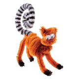 Craft monkey made from orange, brown and black chenille stems with googly eyes and a striped grey, white and black tail curled above. The Animal Tones Chenille Stems pack includes earthy colours perfect for creating furry creatures and wildlife-inspired craft projects.