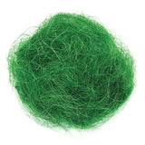 Vibrant green decorative fibre grass arranged in a loose, rounded bundle showing fine, wispy strands creating a natural grass-like texture. The synthetic craft material displays varying shades of green from bright lime to deep forest, with delicate filaments spreading outward in an organic, tangled pattern ideal for art projects and collage work.