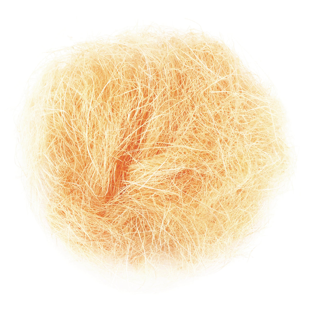 Loose natural decorative fibre grass in pale cream and golden tones with fine, wispy strands arranged in a circular nest-like formation against a white background, ideal for collage, mixed media, and craft projects requiring textured natural materials.
